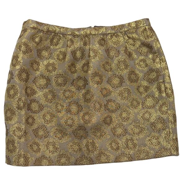J.Crew Skirt Womens 0 Gold Metallic Jacquard Mini Silk Blend - Picture 2 of 9